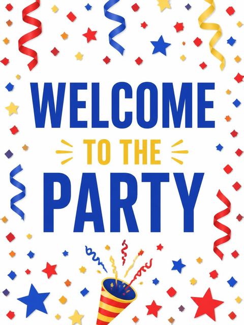 Welcome sign in the Primary Color Confetti 13th Birthday Invitation design