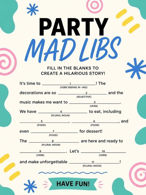 Mad libs in the Abstract Geometric Bright Birthday Invitation design