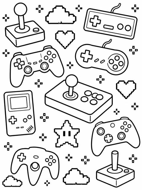 Coloring sheet in the Pixel Art Gaming 4th Birthday Invitation design