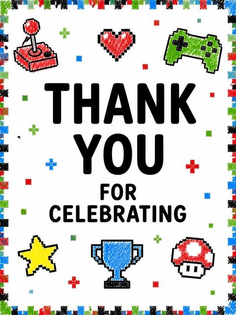 Thank-you flat in the Pixel Art Gaming 4th Birthday Invitation design