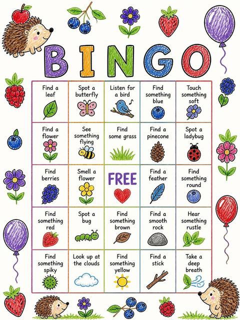 Bingo grid in the Crayon Hedgehog Berry 4th Birthday design