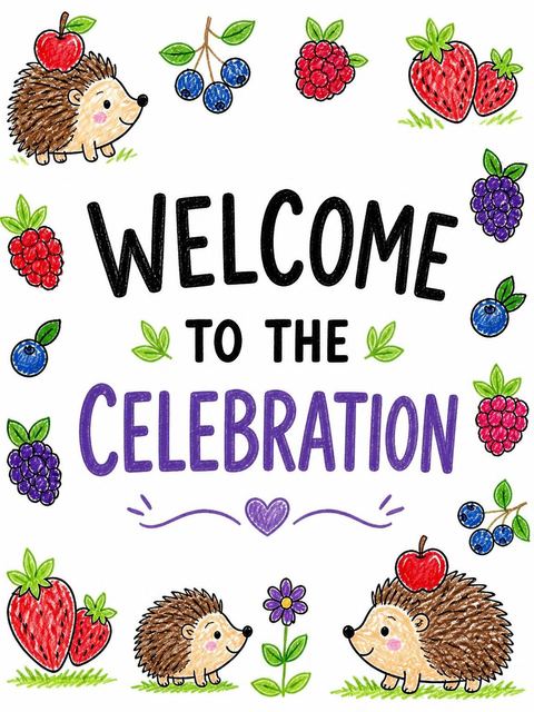 Welcome sign in the Crayon Hedgehog Berry 4th Birthday design