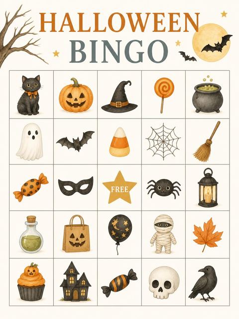 Bingo grid in the Little Monsters Halloween 5th Birthday Party design