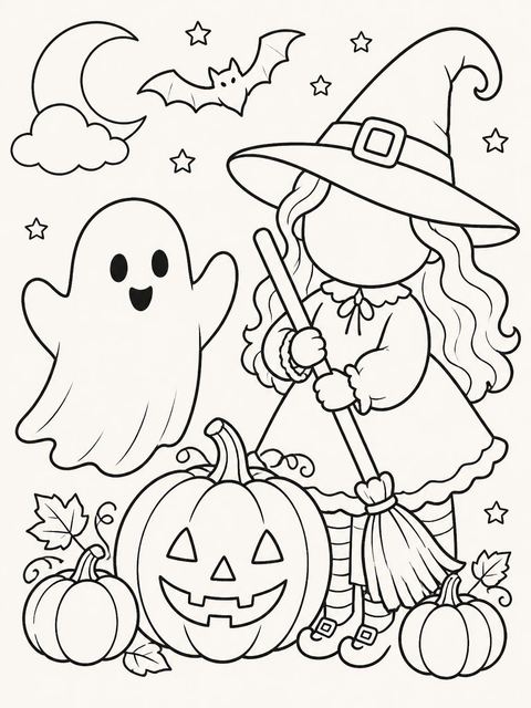 Coloring sheet in the Little Monsters Halloween 5th Birthday Party design