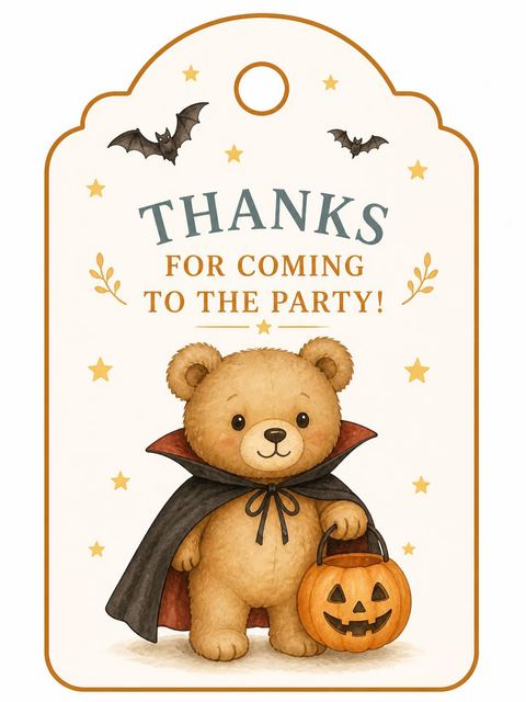 Thank-you flat in the Little Monsters Halloween 5th Birthday Party design