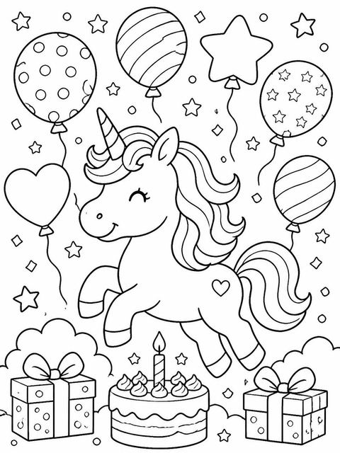 Coloring sheet in the Pastel Balloon Unicorn 5th Birthday design