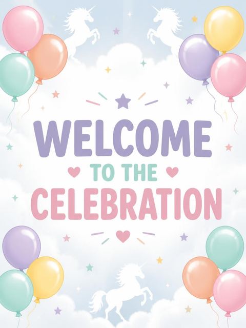 Welcome sign in the Pastel Balloon Unicorn 5th Birthday design