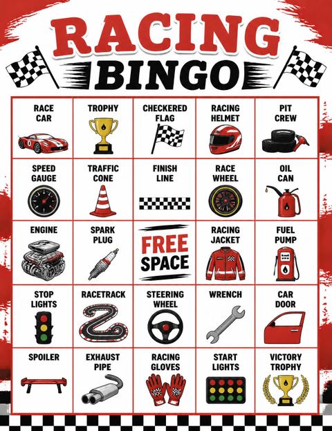Bingo grid in the Red Sports Car 4th Birthday design