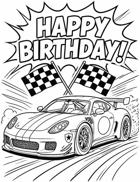 Coloring sheet in the Red Sports Car 4th Birthday design