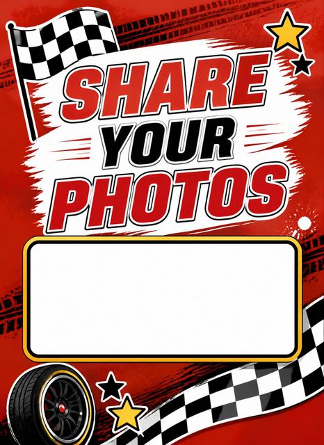 Hashtag card in the Red Sports Car 4th Birthday design