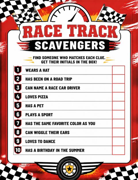 Scavenger hunt in the Red Sports Car 4th Birthday design