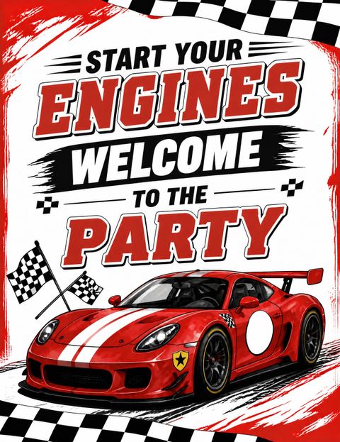 Welcome sign in the Red Sports Car 4th Birthday design