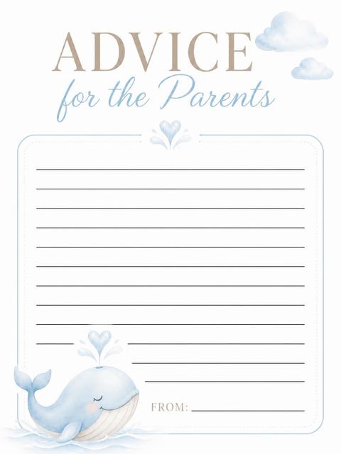 Advice card in the Blue Watercolor Whale Baby Shower design