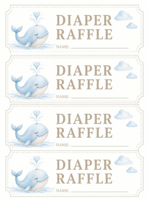 Diaper raffle ticket in the Blue Watercolor Whale Baby Shower design