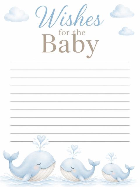 Wishes page in the Blue Watercolor Whale Baby Shower design