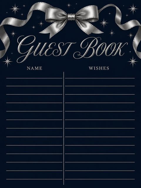 Guest sign-in sheet in the Silver Ribbon Starburst 20th Birthday Invitation design
