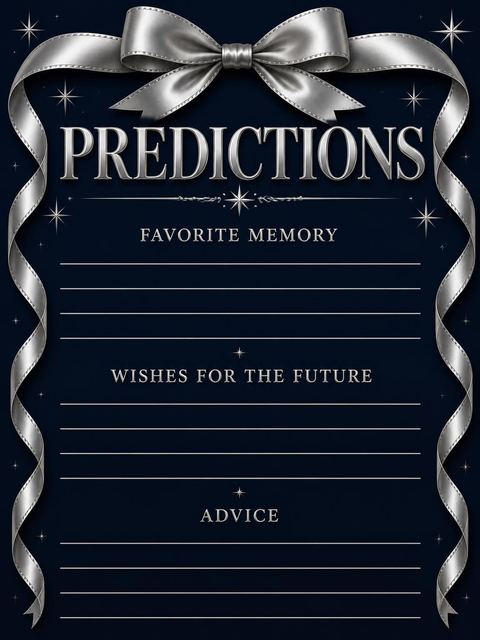 Predictions card in the Silver Ribbon Starburst 20th Birthday Invitation design