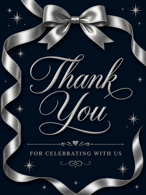Thank-you flat in the Silver Ribbon Starburst 20th Birthday Invitation design
