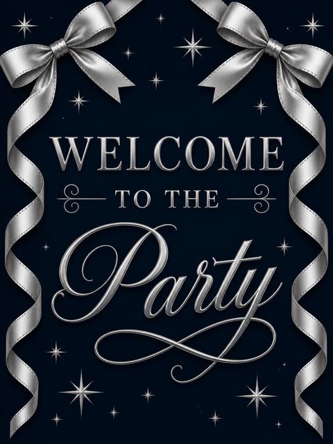 Welcome sign in the Silver Ribbon Starburst 20th Birthday Invitation design