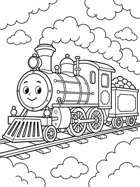 Coloring sheet in the Watercolor Steam Engine 3rd Birthday design