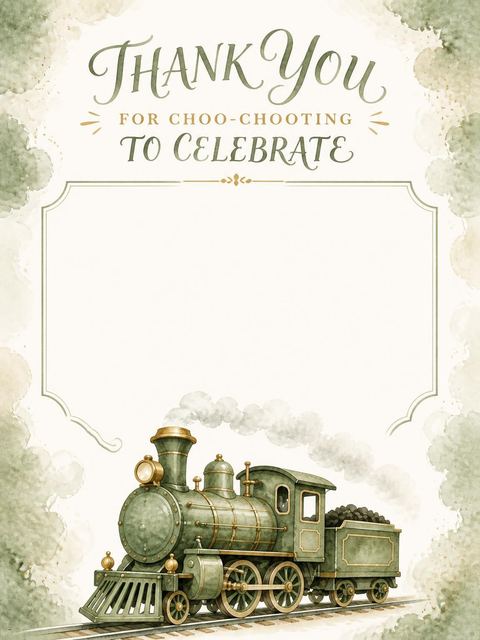 Thank-you flat in the Watercolor Steam Engine 3rd Birthday design