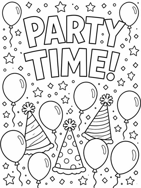 Coloring sheet in the Rainbow Balloon Confetti 4th Birthday design