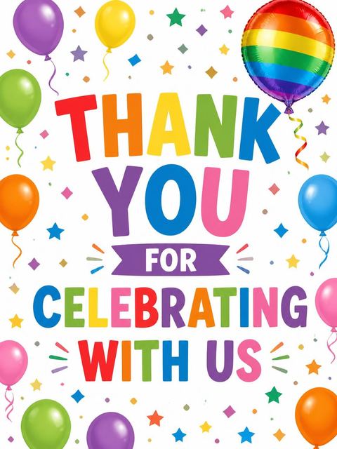 Thank-you flat in the Rainbow Balloon Confetti 4th Birthday design