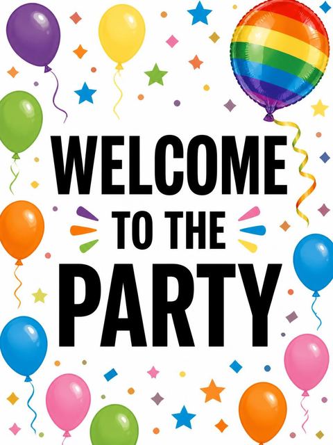 Welcome sign in the Rainbow Balloon Confetti 4th Birthday design