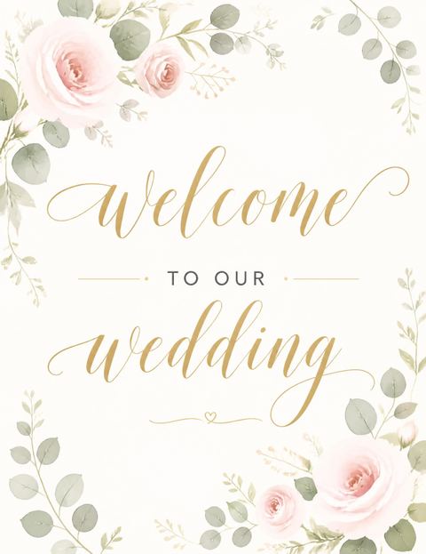 Welcome sign in the Blush Rose Eucalyptus Wedding Invitation design