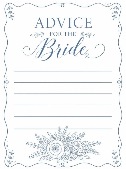 Advice card in the Blue Line-Art Floral Bridal Shower design