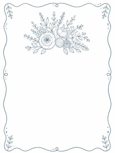 Place card in the Blue Line-Art Floral Bridal Shower design