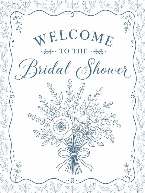 Welcome sign in the Blue Line-Art Floral Bridal Shower design