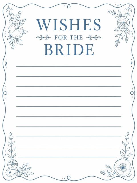 Wishes page in the Blue Line-Art Floral Bridal Shower design