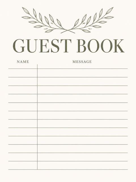 Guest sign-in sheet in the Sage Olive Branch 90th Birthday design