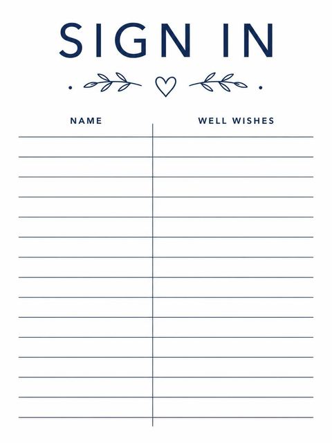 Guest sign-in sheet in the Navy Script Minimalist Sweet Sixteen design