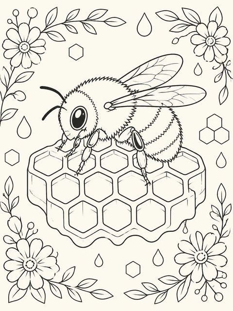 Coloring sheet in the Watercolor Bumblebee Honeycomb 4th Birthday Invitation design