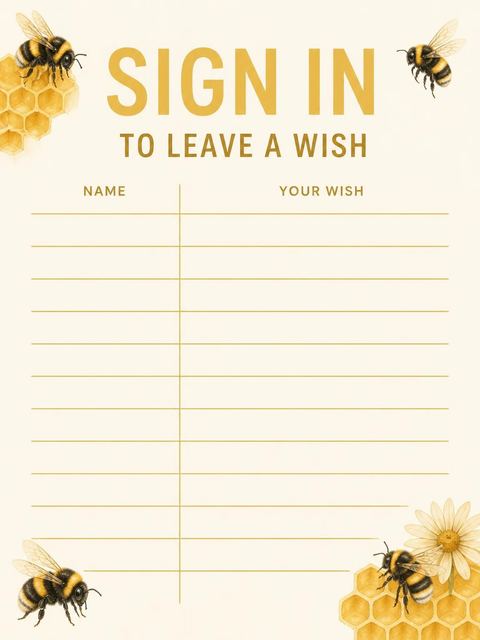 Guest sign-in sheet in the Watercolor Bumblebee Honeycomb 4th Birthday Invitation design