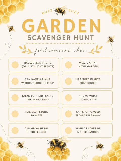 Scavenger hunt in the Watercolor Bumblebee Honeycomb 4th Birthday Invitation design