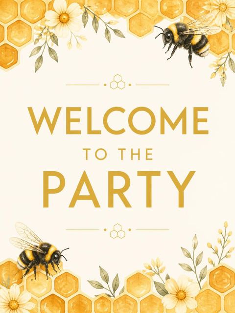 Welcome sign in the Watercolor Bumblebee Honeycomb 4th Birthday Invitation design