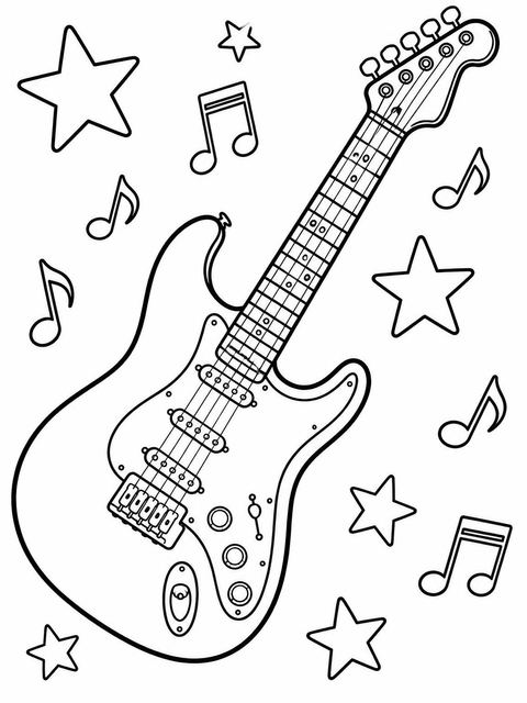 Coloring sheet in the Purple Electric Guitar 4th Birthday design