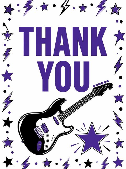 Thank-you flat in the Purple Electric Guitar 4th Birthday design