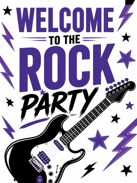 Welcome sign in the Purple Electric Guitar 4th Birthday design