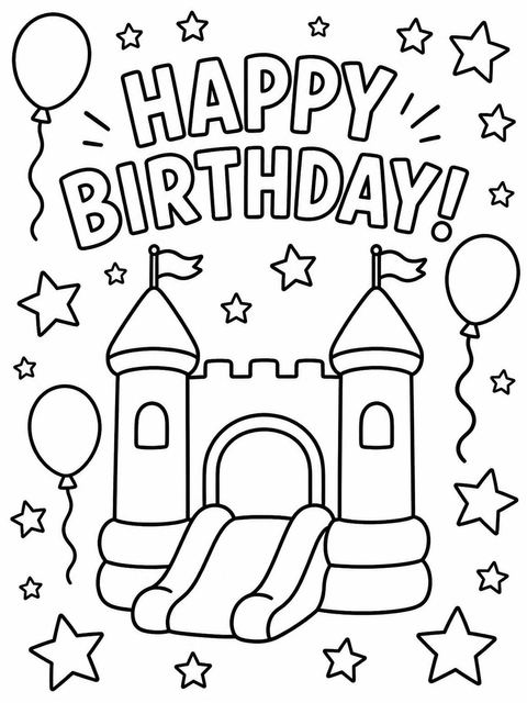 Coloring sheet in the Crayon Drawing Bouncy Castle 5th Birthday design
