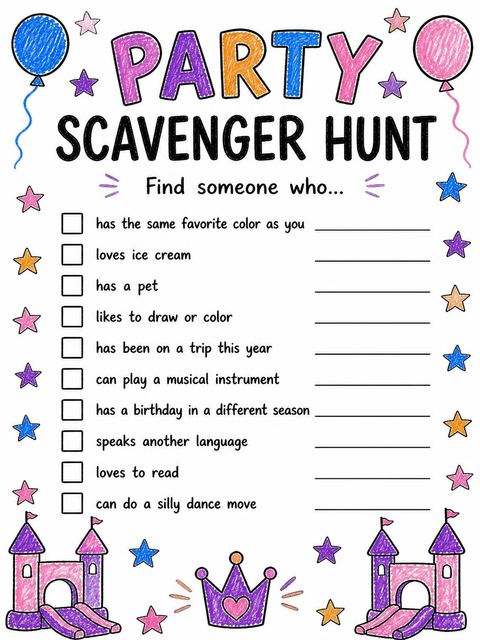 Scavenger hunt in the Crayon Drawing Bouncy Castle 5th Birthday design
