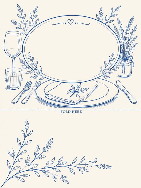 Place card in the Blue Line-Art Botanical 10th Birthday Dinner design