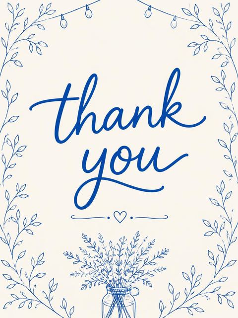 Thank-you flat in the Blue Line-Art Botanical 10th Birthday Dinner design