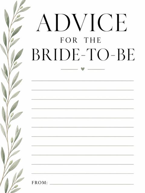 Advice card in the Serene Olive Branch Bridal Shower design