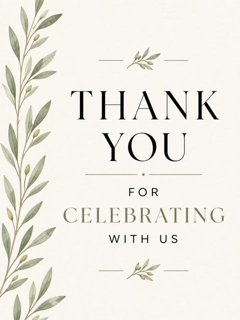 Thank-you flat in the Serene Olive Branch Bridal Shower design