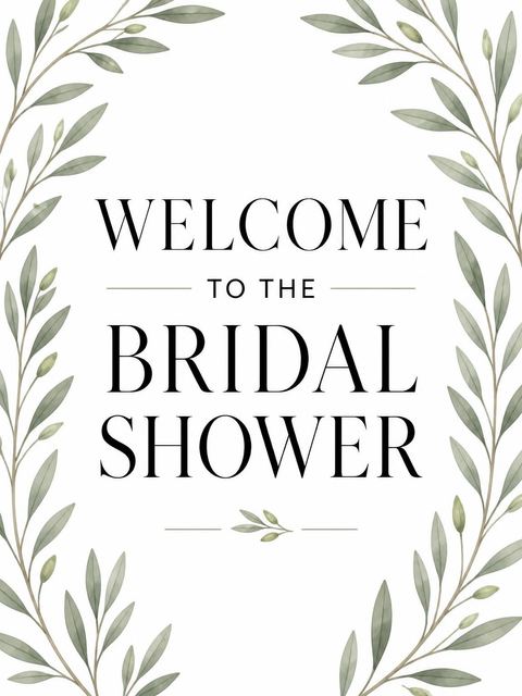 Welcome sign in the Serene Olive Branch Bridal Shower design