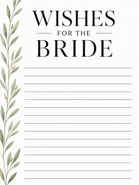 Wishes page in the Serene Olive Branch Bridal Shower design